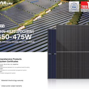 Kit 14 Pannelli - 6650Watt in box di legno Solare Fotovoltaico DAH Solar N-type TOPCON 475W Monocristallino Modello Bifacciale, Doppio vetro, DHN-48Z20/DG(BW)
GARANZIA 30 anni efficienza 87,40%
EFFICENZA MODULO:23,77% - immagine 1